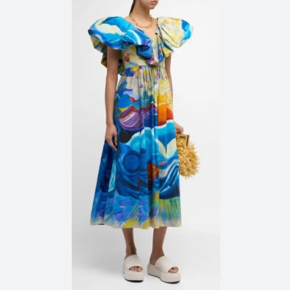 Ulla Johnson Limited Edition Francesca Tuck Art Cotton Poplin Maxi Dress - Picture 6 of 14